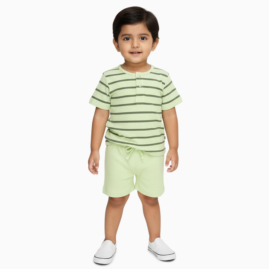 Infants' Light Green Cotton Henley Neck Striped Baba Suit, हल्का हरा, large