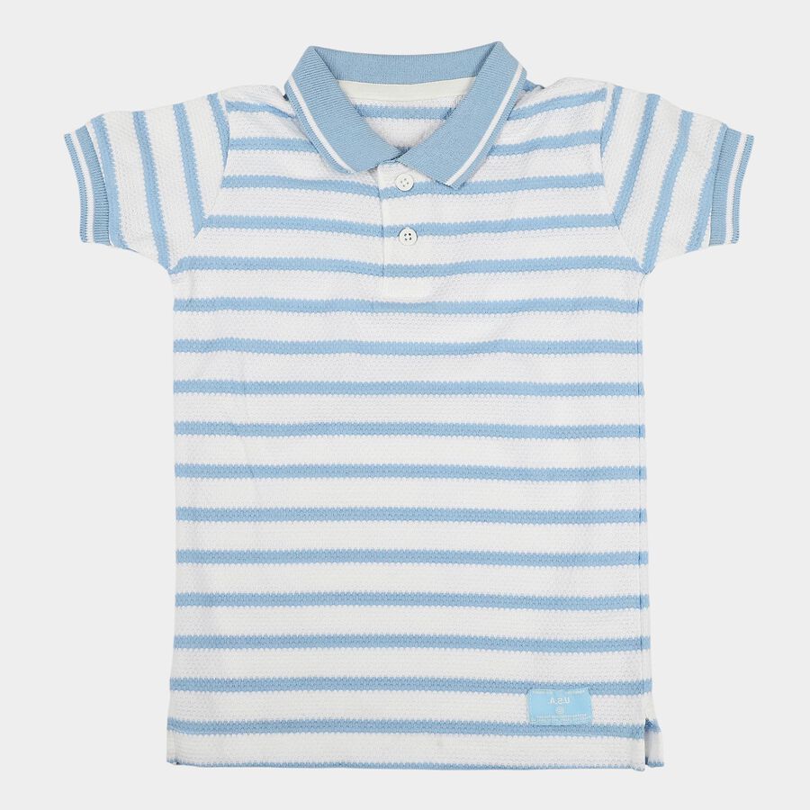 Boys Light Blue Round Neck Casual T-Shirt, हल्का नीला, large