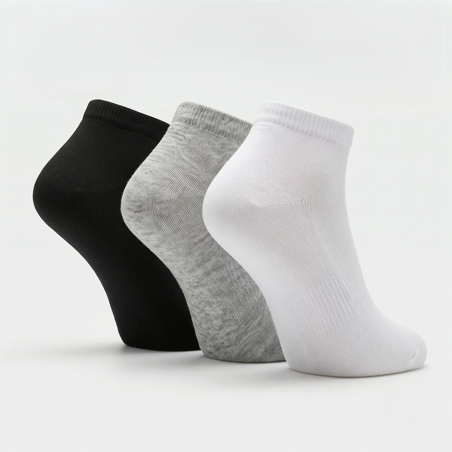 Men's Ankle Length Regular Fit Solid Pack of 3 Socks ( Black, Grey, White ), मिश्रित हल्का ग्रे, large