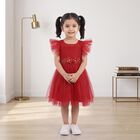 Girls' Fuchsia Fit and Flare Glitter Net Party Wear Frock, रानी (फ्यूशिया), small