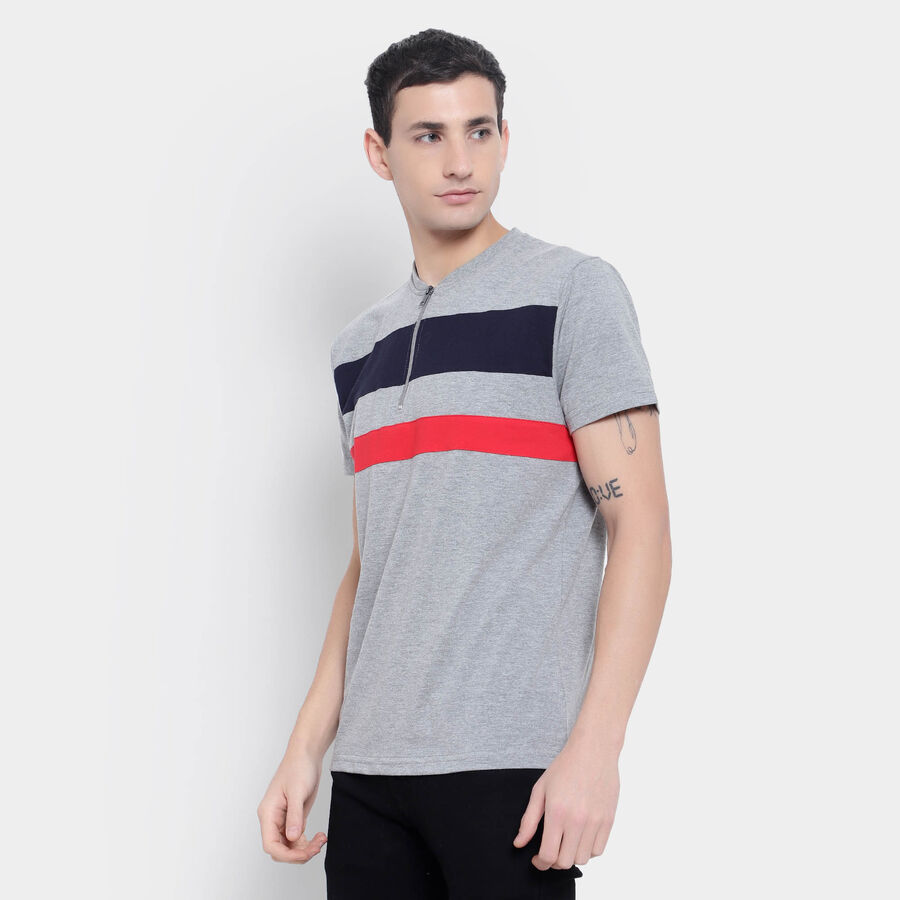 Stripes Henley T-Shirt, मिश्रित मध्यम ग्रे, large image number null