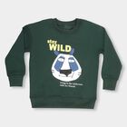 Boys Dark Green Crew Neck Printed Sweatshirt, Dark Green, small image number null