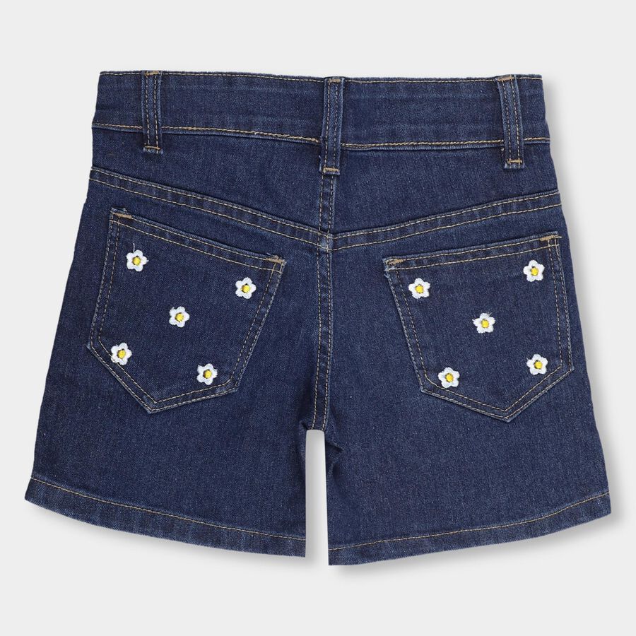 Girls' Dark Denim Buttoned Shorts, गहरा नीला, large image number null