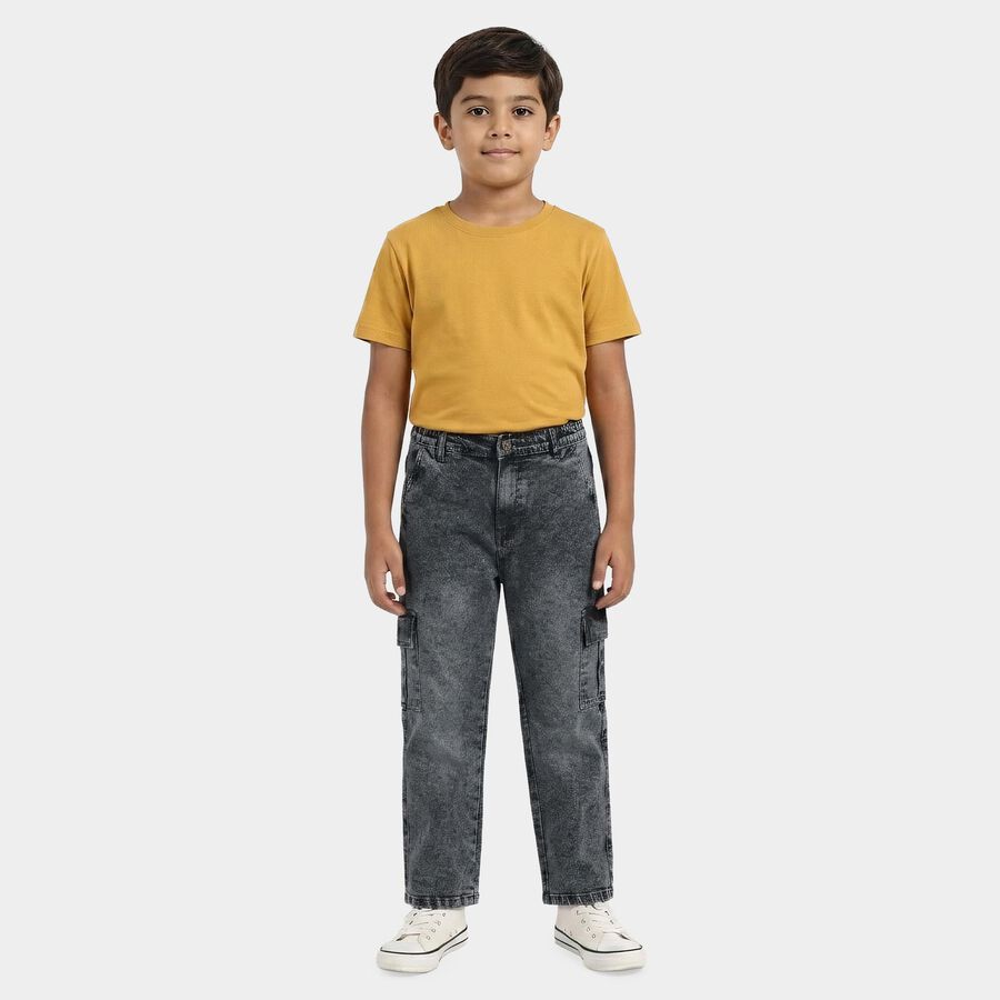 Boys Dark Grey Cargo Fit Washed Jeans, गहरा ग्रे, large