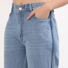 Women's Light Blue Wide Leg Braided Side Jeans, मध्यम नीला, small image number null