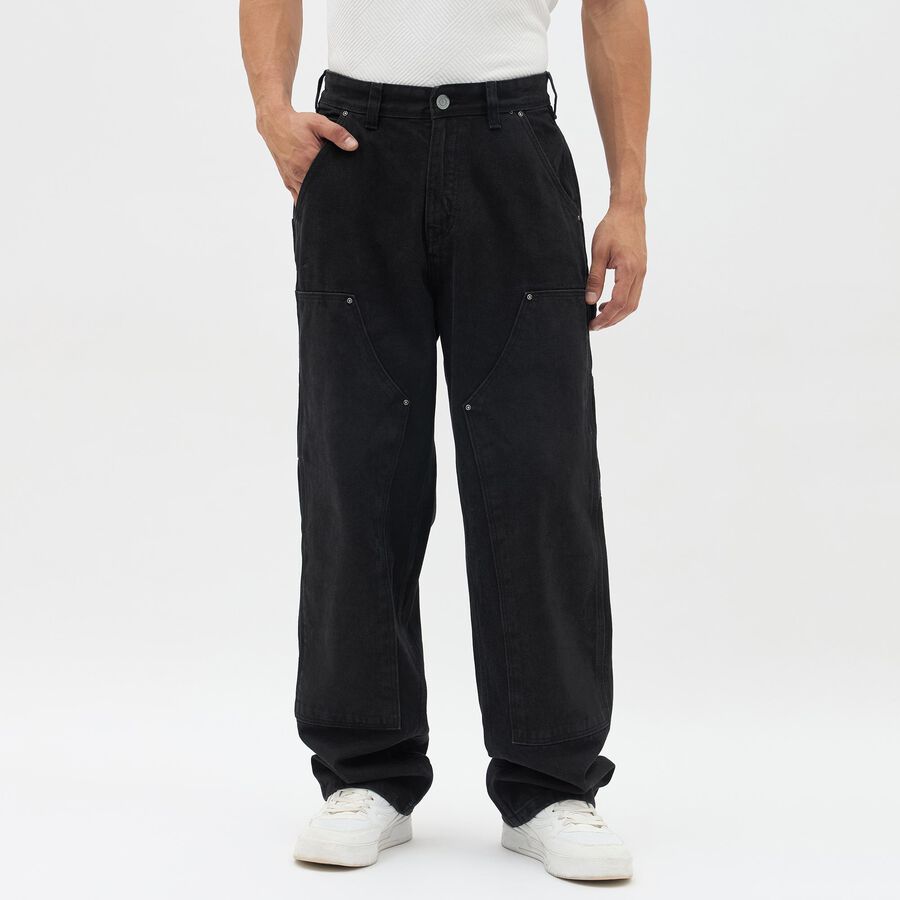 Men's Jet Black Relaxed Fit Five-Pocket Jeans, Black, large