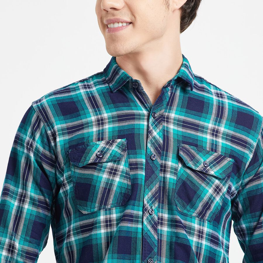 Checked Casual Shirt, Dark Green, large image number null