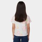 Girls White Cotton Round Neck Casual T-Shirt, White, small