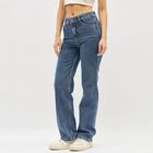 Women's Stonewashed Blue High-Waist Straight Fit Jeans, मध्यम नीला, small image number null