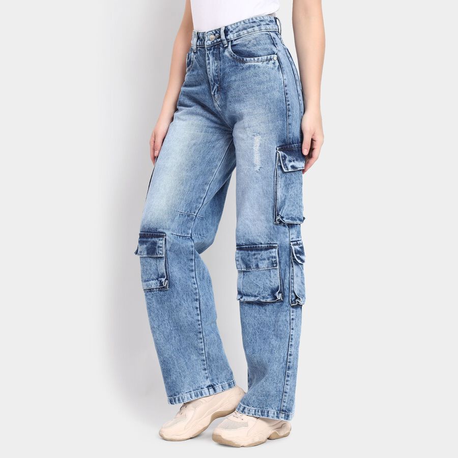 Ladies' 100% Cotton Jeans, Mid Blue, large image number null