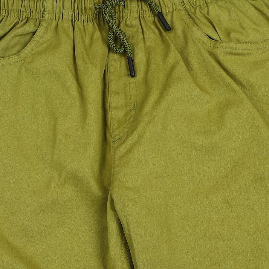 Boys Olive Green Regular Fit Solid Trousers, ओलिव, large