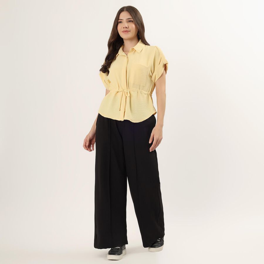 Women's Yellow Half Sleeve Classic Collar Casual Shirt, पीला, large