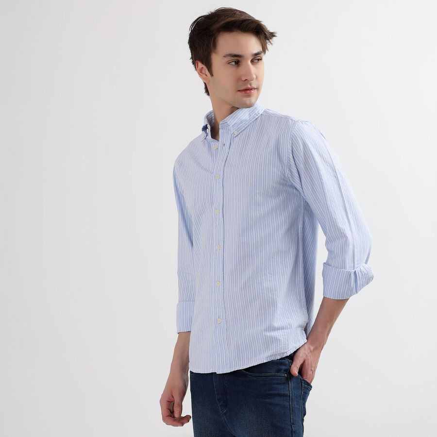 Men's 100% Cotton Regular Collar Casual Shirt, Light Blue, large image number null