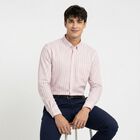 Men's Pink Striped Spread Collar Regular Fit Formal Shirt, Light Pink, small