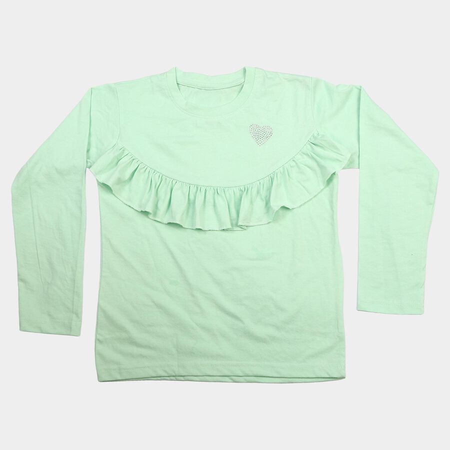 Girls' Mint Green Round Neck Regular Top, हल्का हरा, large