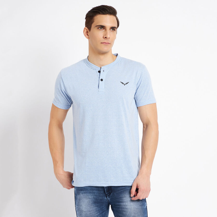 Solid Henley T-Shirt, Light Blue, large image number null