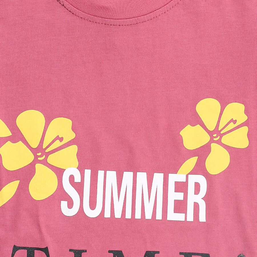 Girls Pink Cotton Round Neck Casual T-Shirt, गुलाबी, large image number null