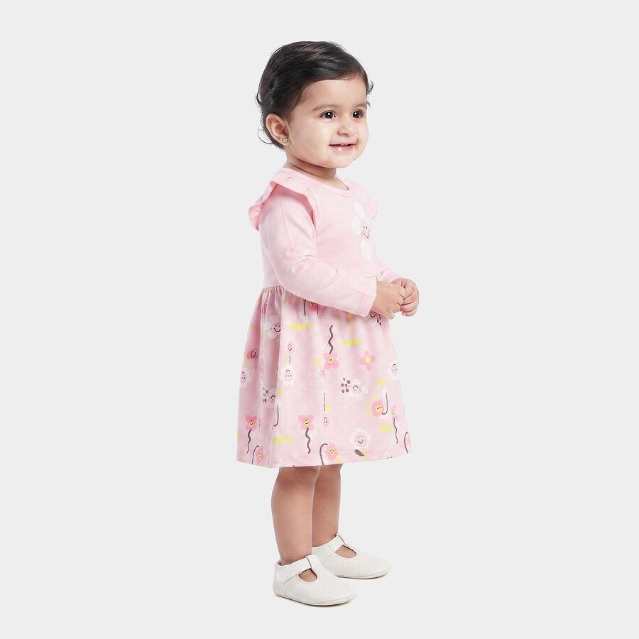 Infants' Pink Floral Printed Fit and Flare Frock, Light Pink, large