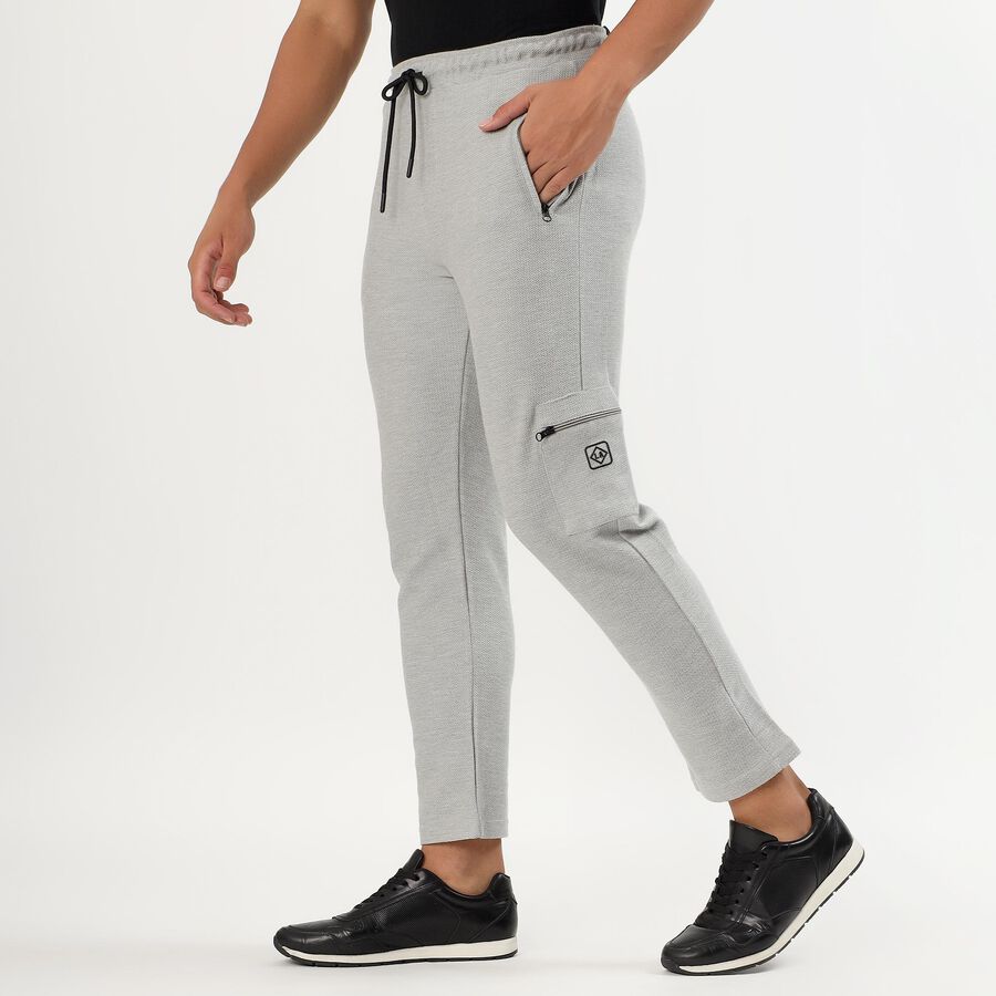 Men's Light Grey Textured Cotton Blend Jogger, मिश्रित हल्का ग्रे, large image number null