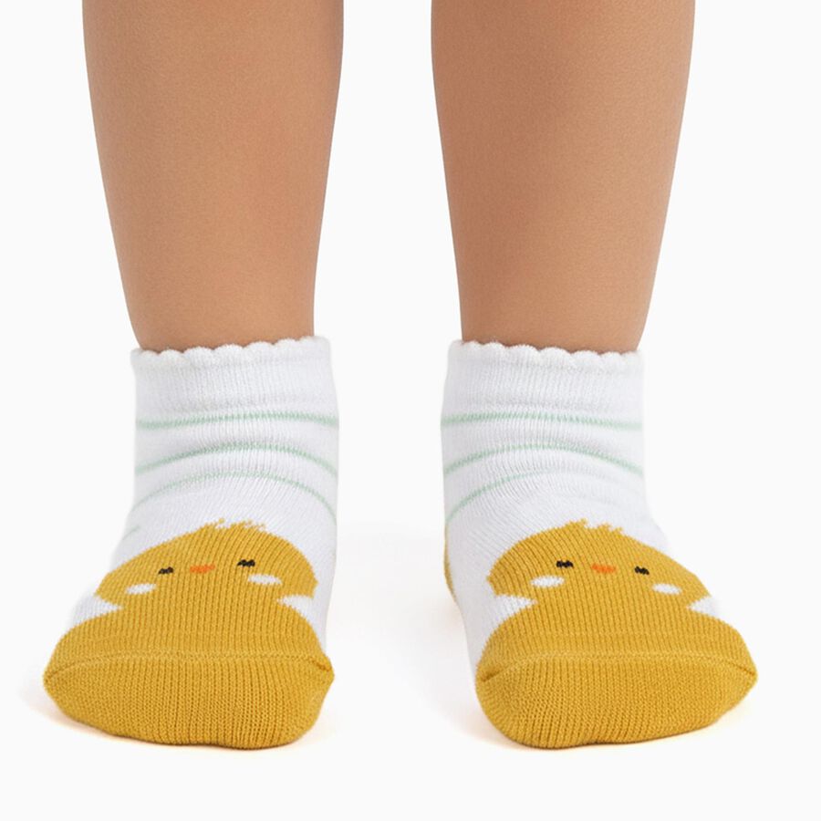 Infants Bright Yellow and White Regular Fit Printed Pack of 2 Socks, पीला, large image number null