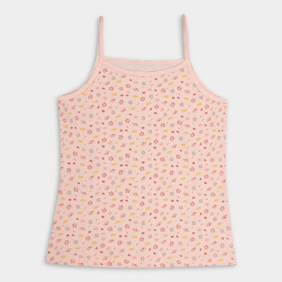 Girls' Soft Pink Cotton Spaghetti Sleeveless Vest, Coral, large image number null