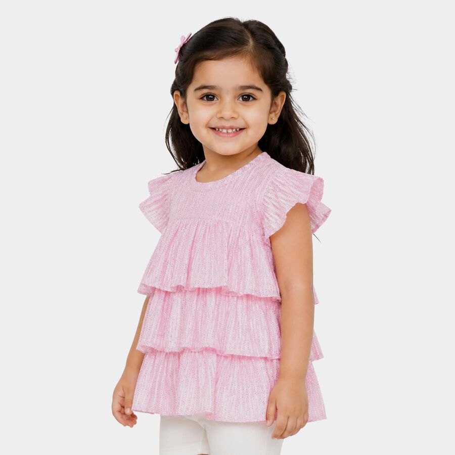 Girls Pink Round Neck Regular T-Shirt, हल्का गुलाबी, large