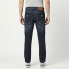 Men's Navy Blue Straight Fit Panelled Washed Jeans, Dark Blue, small