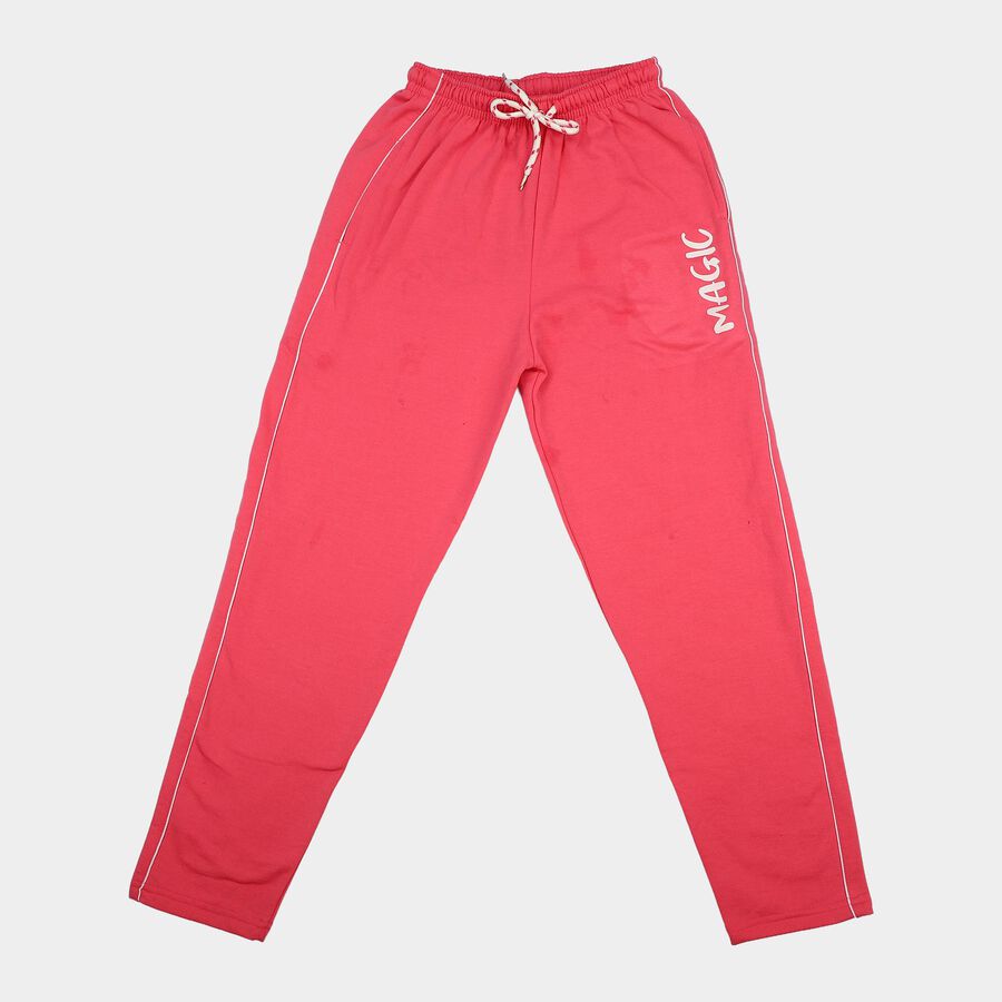 Girls Fuchsia Straight Fit Printed Drawstring Winter Pyjama, Fuchsia, large
