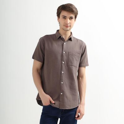 Men's Muted Brown Cotton Classic Casual Shirt