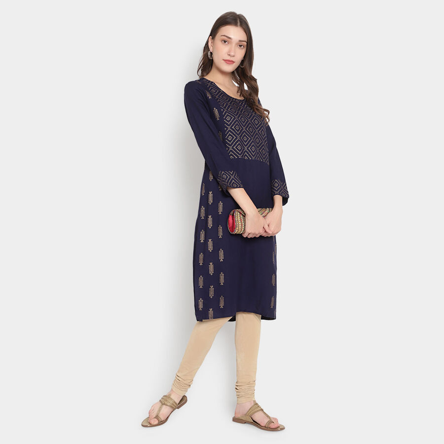 Printed 3/4Th Sleeves Kurta, Navy Blue, large image number null