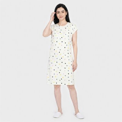 Women's White Round Neck T-Shirt Style Nighty