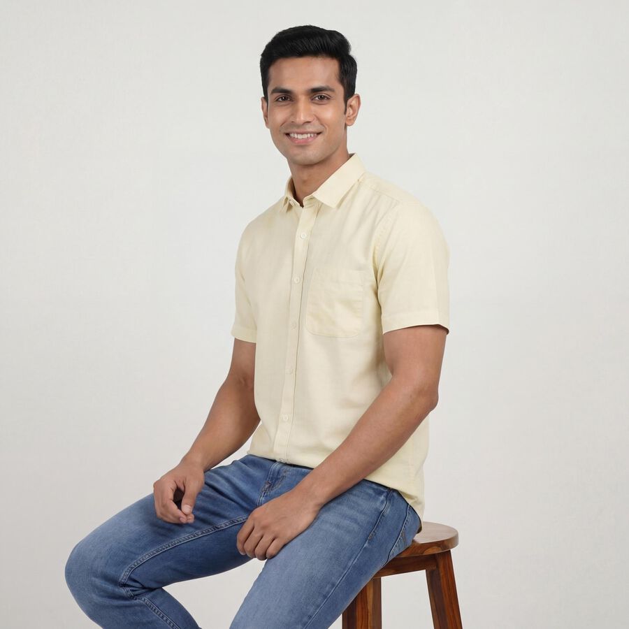 Men's Yellow Classic Casual Shirt, पीला, large