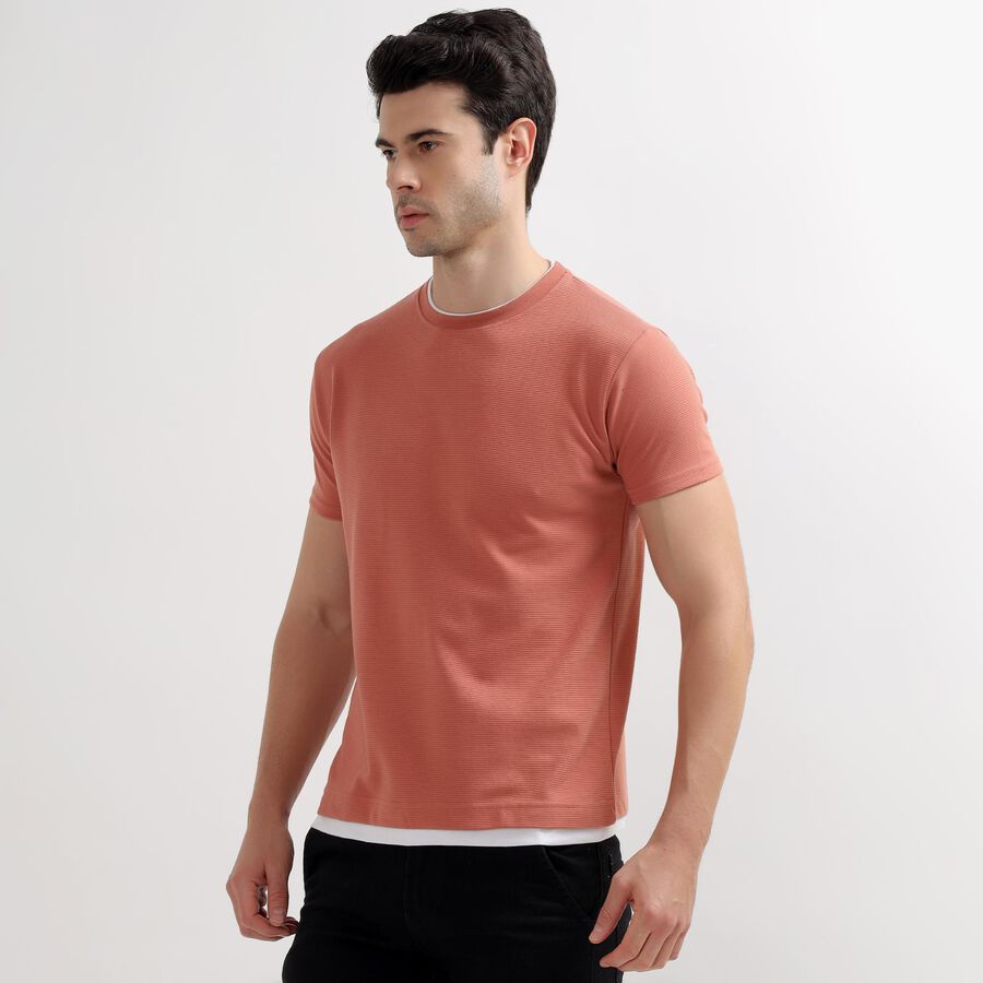 Men's Muted Coral Round Neck Textured T-Shirt, Coral, large image number null
