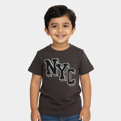 Boys Dark Charcoal Grey Crew Neck Casual T-Shirt