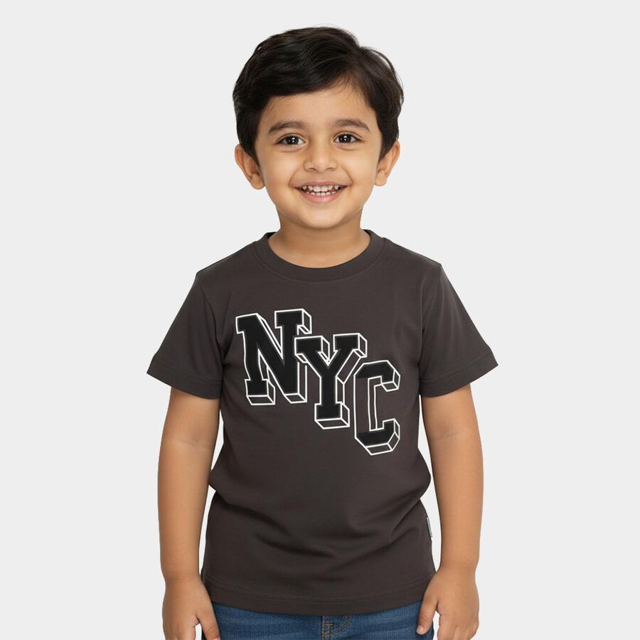 Boys Dark Charcoal Grey Crew Neck Casual T-Shirt, गहरा ग्रे, large image number null