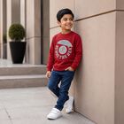 Boys' Maroon Crew Neck Graphic Print Sweatshirt, Maroon, small