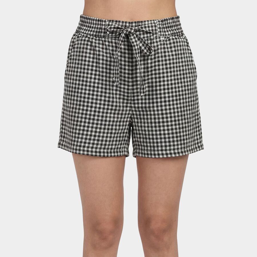 Women's Black Regular Fit Printed Drawstring Shorts, Black, large