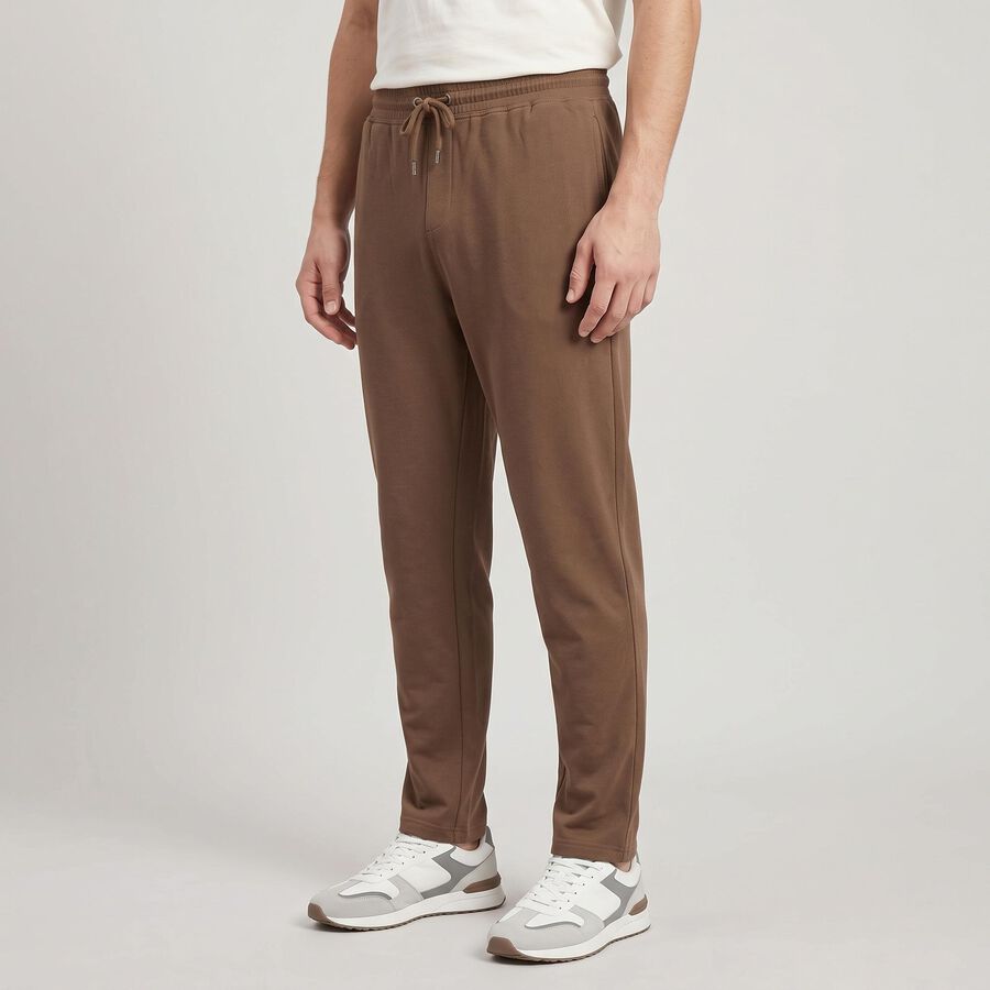 Men's Brown Straight Fit Solid Track Pants, भूरा, large