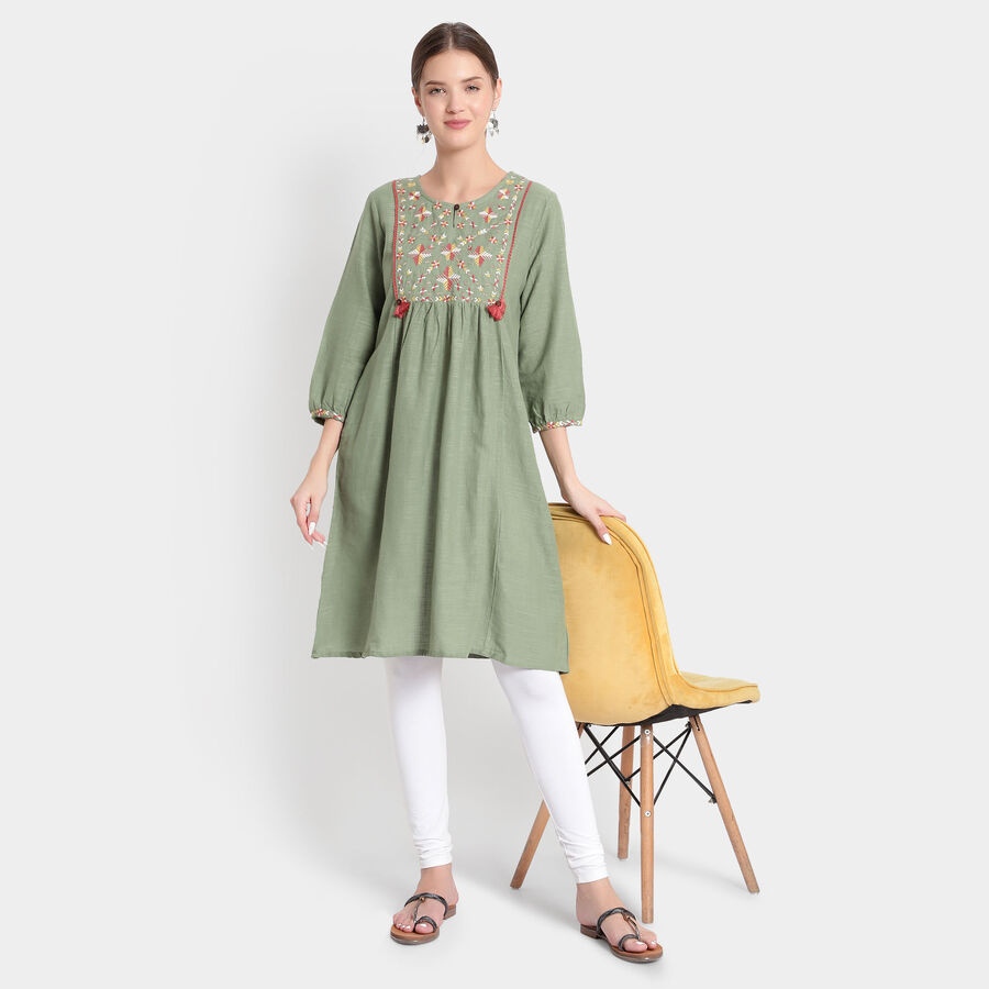 3/4Th Sleeves Empire Line Kurta, Light Green, large image number null