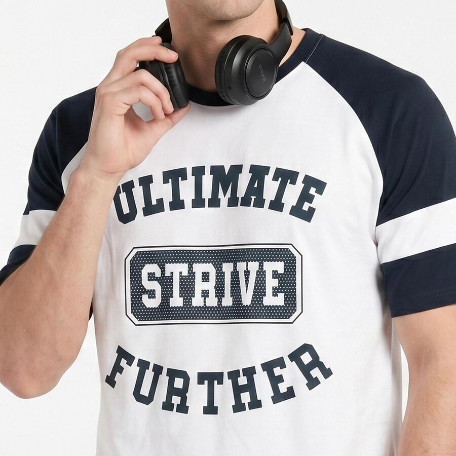 Men's Dark Blue Round Neck Raglan T-Shirt, Dark Blue, large