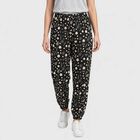 Women's Black Relaxed Fit Printed Harem Pants, काला, small