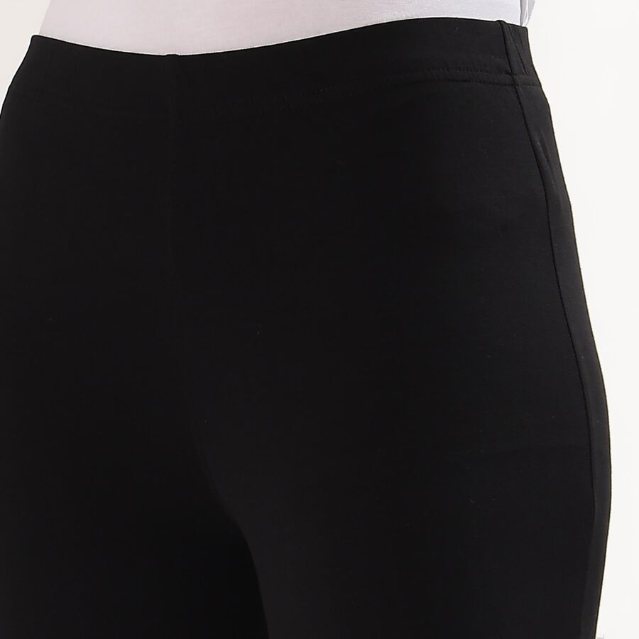 Women's White Slim Fit Solid Cotton Churidar, Black, large