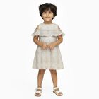 Girls' Pastel Floral Cold Shoulder Ruffle Frock, Off White, small image number null