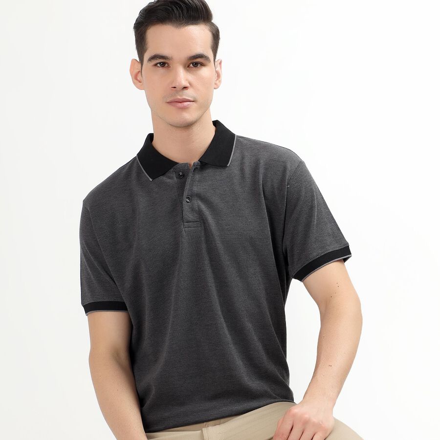 Men's 100% Cotton Collared Half Sleeves T-Shirt, Black, large image number null