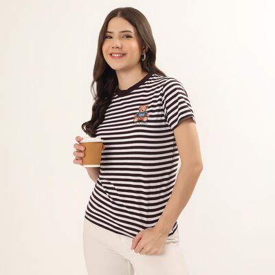 Women's Wine Round Neck Casual T-Shirt