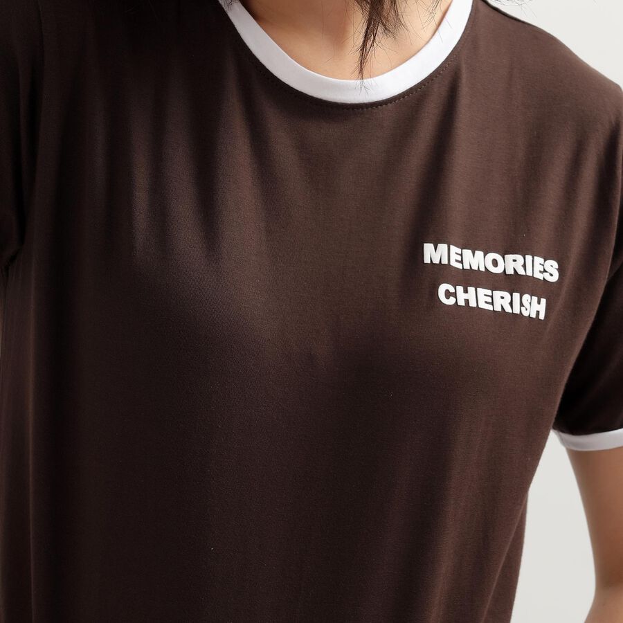 Ladies' 100% Cotton Round Neck T-Shirt , Brown, large