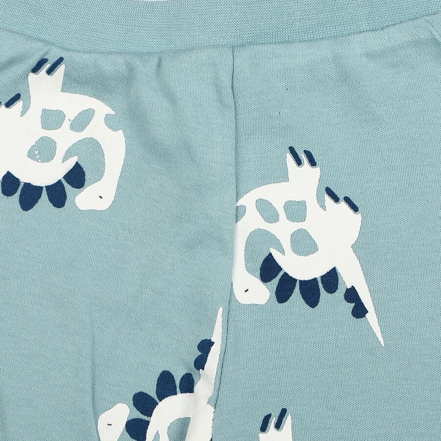 Infants' Teal Jogger Fit Dinosaur Printed Cotton Pyjama, टील ब्लू, large