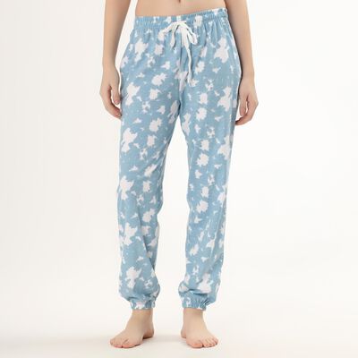 Women's Light Blue All Over Printed Full Length Pyjama