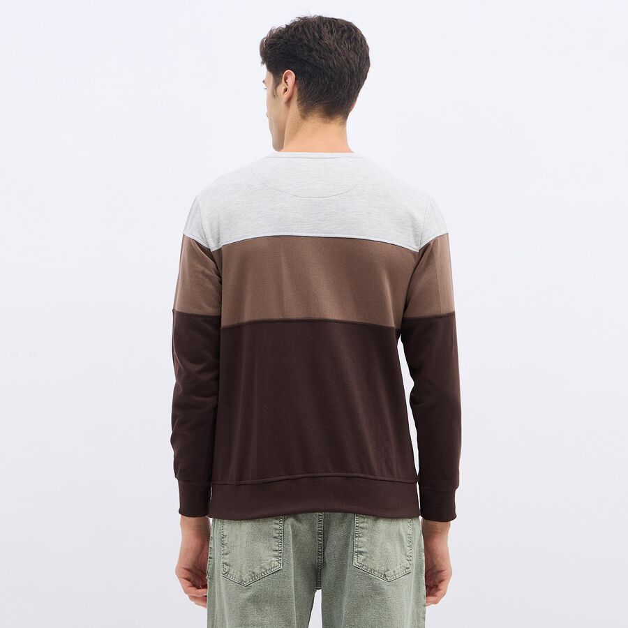 Men's Muted Brown and Light Grey Crew Neck Casual Sweatshirt, Brown, large image number null