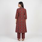 Women's Maroon V-Neck Printed Kurta, Maroon, small